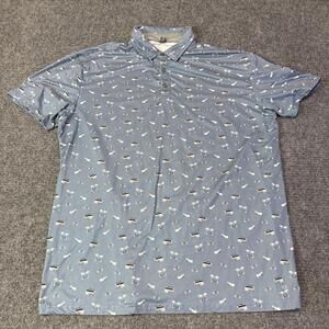 Anderson Ord Polo Shirt Mens XL Blue Camper Van Palm Tree Golf All Over Print
